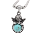 Macro detail of retro silver angel pendant necklace with round turquoise stone - Turquoise Pendant Only (Without Chain)