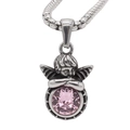 Close-up of retro silver angel pendant with a large sparkling pink gemstone on a snake chain - Pink Stone Pendant Only (Without Chain)
