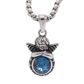 Detail van retro engel hanger met blauwe kristal aan een roestvrijstalen ketting - Blauwe Steen Hanger Zonder Ketting