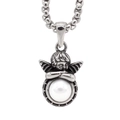 Vintage silver cupid angel necklace with a white pearl pendant on a thick round chain - Artificial Pearl Pendant Only (Without Chain)