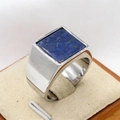 Men's titanium steel ring with square lapis lazuli gemstone in polished silver finish - US 7 / Silver Lapis Lazuli