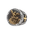 Anello San Michele retrò in acciaio inossidabile argento e oro con incisione - US 7 / Oro e Argento