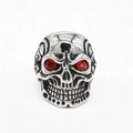 Retro stainless steel skull ring for men with red gemstone eyes and oxidized punk finish - US 7 / Red Eye