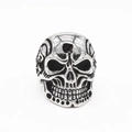 Retro gothic skull ring for men in vintage silver stainless steel with ornate engravings - US 7 / Steel