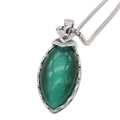 Retro silver necklace with marquise-cut green cat's eye gemstone pendant on white background - Pendant Only (No Chain) / Steel Green Stone (Pendant Only Without Chain)