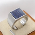 Men's square signet ring in brushed steel featuring a deep blue lapis lazuli stone - Brushed Silver Lapis Lazuli