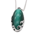 Elegant oval green cat-eye stone pendant with silver filigree scrollwork on snake chain - Steel Color Green Stone Pendant Only (Without Chain)