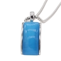 Macro view of blue rectangular cat eye stone pendant with silver box chain detail - Steel Blue Stone (Pendant Only (Without Chain))