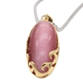 Pendentif ovale doré avec pierre œil de chat rose et filigrane ondulé sur chaîne - Pendentif Pierre Rose Or Seul (Sans Chaîne)