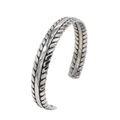 Vintage oxidized stainless steel cuff bracelet for men with woven pattern texture - Wheat Ear Texture (Style 2)