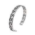 Vintage silver stainless steel open cuff bracelet with Nordic braided hollow design - Hollow Woven (Style 4)
