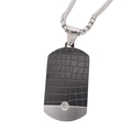 Men's dog tag necklace with black alligator texture, silver metal, and crystal inlay - Black Pendant Only (Without Chain)