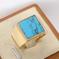 Square signet ring with gold-plated finish and turquoise stone for men and women - Gold Turquoise