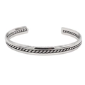 Detail of vintage silver titanium steel open cuff bracelet with rope twisted pattern - Twist Rope (Style 5)