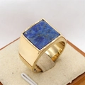 Men's gold square signet ring featuring a polished finish and blue lapis lazuli stone - Gold Lapis Lazuli