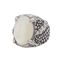Bague griffe de dragon gothique avec pierre blanche ovale et anneau en acier ciselé - Couleur Acier Pierre Blanche