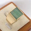 Square signet ring for men in matte gold finish with inset green gemstone - Brushed Gold Green Stone