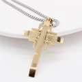 Modern minimalist gold cross pendant with layered geometry on a silver bead chain - Gold Color Pendant Only (Without Chain)