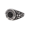 Bague rétro en acier inoxydable avec pierre noire et motif floral en douille d'obus - US 7 / Argent Antique Zircon Noir