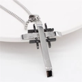 Cross pendant necklace for men made of silver stainless steel with black inlay and box chain - Black and Silver Pendant Only (Without Chain)