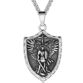 Retro shield necklace with detailed Archangel Michael relief carving in titanium steel - Silver Pendant (Pendant Only)