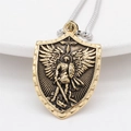 Retro shield necklace with embossed winged angel warrior and cross in gold and black finish - Gold Pendant (Pendant Only (Without Chain))