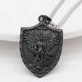 Vintage St. Michael shield pendant necklace with angel wings in retro stainless steel - Black Pendant Only (Without Chain)