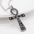 Collana con ciondolo croce Ankh vintage in argento con geroglifici egizi incisi - Pendente Color Acciaio Solo (Senza Catena)
