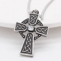 Retro Viking Celtic cross pendant necklace with round zircon and silver snake chain - White Rhinestone Pendant Only (Without Chain)