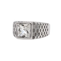 Anillo de hombre en acero de titanio con circón cuadrado y banda con diseño de damero - Color Plata Piedra Blanca