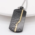 Men's black dog tag necklace with crocodile texture, gold trim, and a small zircon - Pendant Only (Without Chain) (Black Gold)