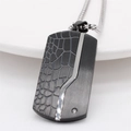 Men's black stainless steel dog tag necklace with textured leather and brushed metal finish - Pendant Only (Without Chain) (Black Steel)