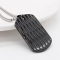 Men's black rectangular military tag necklace with textured wave pattern and silver chain - Black Pendant (No Chain)