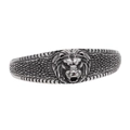 Retro lion head open bangle in silver stainless steel with detailed embossed scales - Lion Style