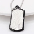 Men's dog tag necklace in black and silver steel with hammered texture and zircon inlays - Steel Color Pendant Only (Without Chain)