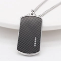 Collana da uomo con piastrina militare in acciaio inox con griglia nera e cristalli bianchi - Pendente Nero