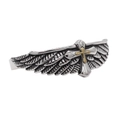 Retro Adlerflügel Edelstahl Manschettenarmband mit kleinem goldenen Kreuz-Detail - Gold & Silber