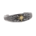 Vintage steel feather cuff bracelet featuring a golden star center on a white background - Gold & Silver
