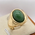 Retro wide golden titanium steel ring featuring a large oval green gemstone inlay - US 7 / Gold Green Stone