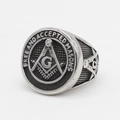 Anello massonico vintage da uomo in acciaio inossidabile argento con bussola e squadra - US 7 / Color Acciaio