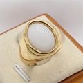 Vintage style gold titanium steel ring featuring an oval white gemstone inlay - US 7 / Gold Color White Stone