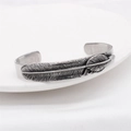 Vintage stainless steel feather cuff bracelet with detailed antique silver engraving - Fine Feather Texture (Style 5)