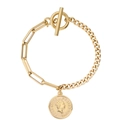 Bracciale dorato a catena mista con chiusura a T e ciondolo moneta Elizabeth - Oro