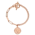 Bracciale minimalista in oro rosa con ciondolo a moneta e catene asimmetriche eleganti - Oro rosa
