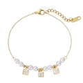 Bracciale a catena in oro minimalista con perle bianche e ciondoli in zircone quadrato - Oro