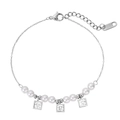 Bracciale minimalista con perle in acciaio inossidabile con zirconi quadrati e catena - Color Acciaio
