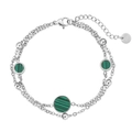Pulsera de doble capa plateada con piedras de malaquita verde y cuentas de metal - Color Acero