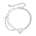 Bracelet minimaliste en perles et chaîne cubaine avec un pendentif cœur en argent - Couleur Acier