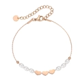 Bracciale in oro rosa con pendente a cuore e perle bianche su catena snake - Oro rosa