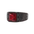Anillo punk para hombre de acero inoxidable negro con circón rojo cuadrado y relieve - Negro Eléctrico (Rhinestone Rojo)